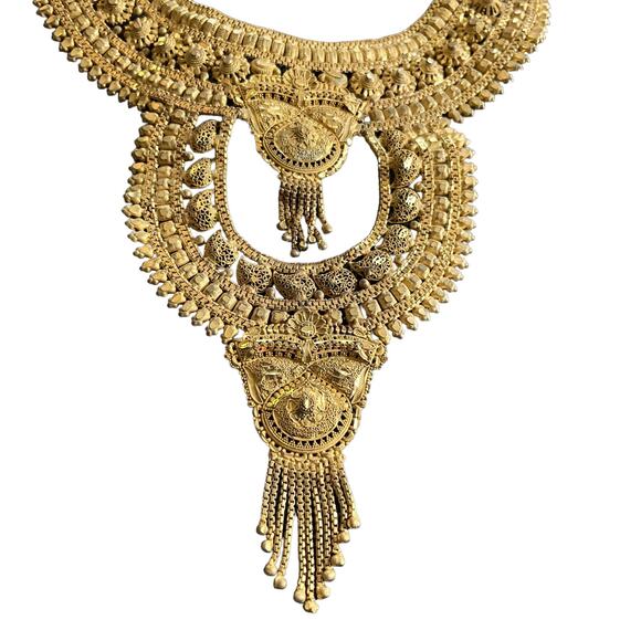 Jewelry Statement Set Necklace Drop Earrings Ring Adjustable Gold Tone - Picture 6 of 15